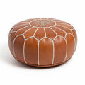 Handmade Moroccan Pouf Leather Ottoman Tan